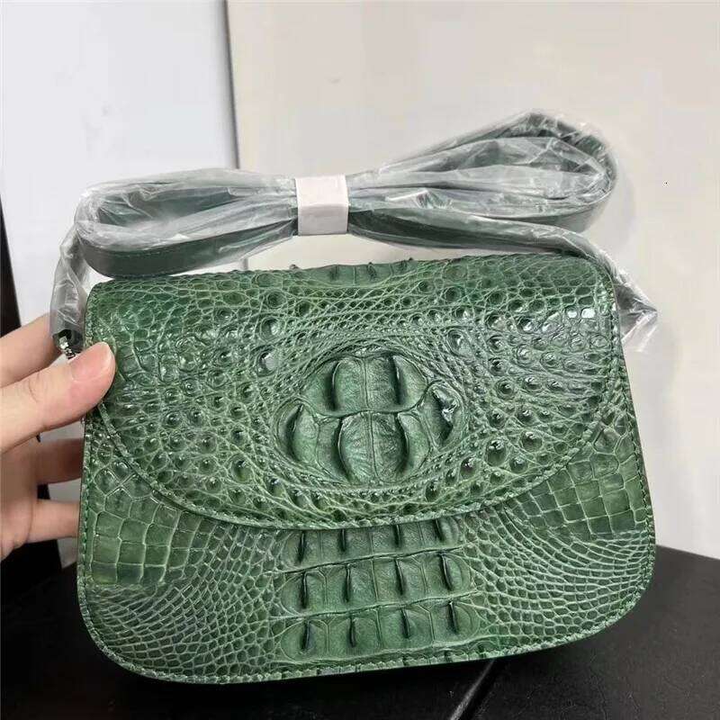 Luxury designer genuine crocodile leather saddle lady sling diagonal shoulder handbag
