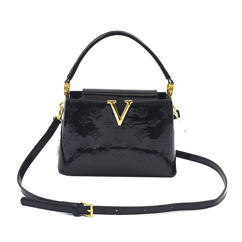 Premium Texture Women's Handbag Summer 2025 New Letter Embossed Shoulder Bag - Patent Leather Glossy Crossbody Purse