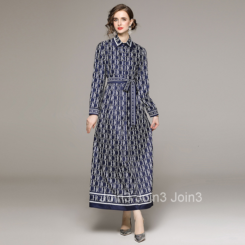 2028 Autumn New Womens Fashion Slim Waist Printed Dress