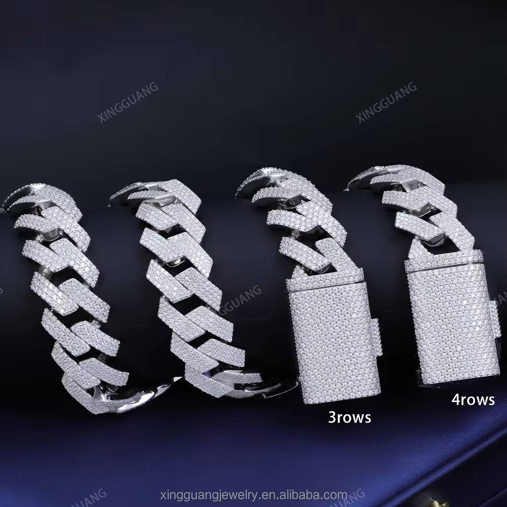 Top Quality Fine Jewelry 925 Sterling Silver 20mm 3/4Rows Moissanite Diamond Iced Out Hip Hop Cuban Link Chain