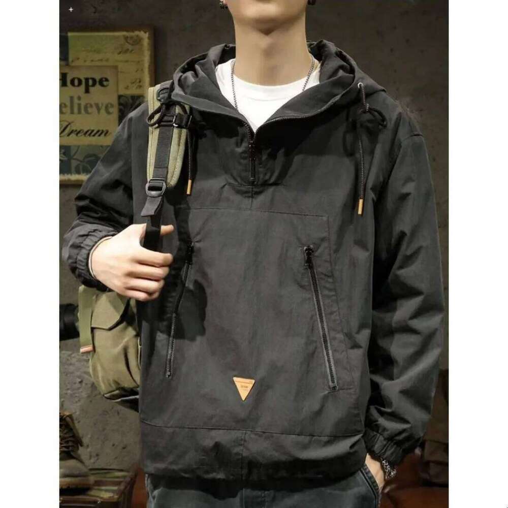 Big Size Zip-Up Hoodie Men Jacket Sweatshirt Military Windbreaker Haruku Hooded Pullover Vintage Long Sleeve Pockets Tops New