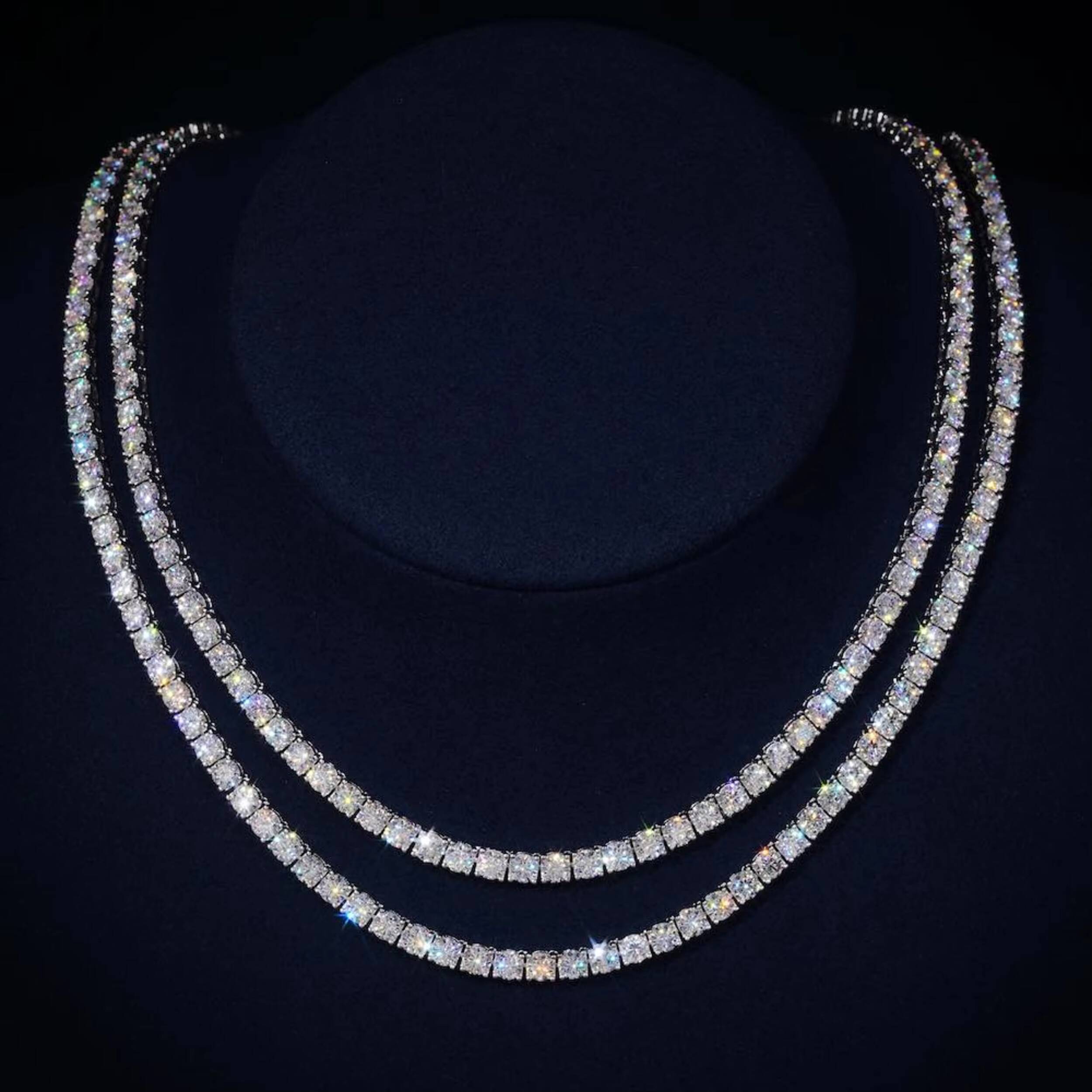 Iced Out 3MM VVS Moissanite Tennis Chain 925 Sterling Silver D Color Tennis Necklace for Him and Her Luxury Jewelry