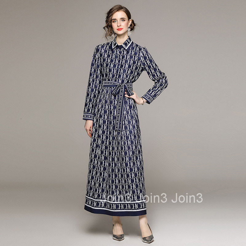 2028 Autumn New Womens Fashion Slim Waist Printed Dress