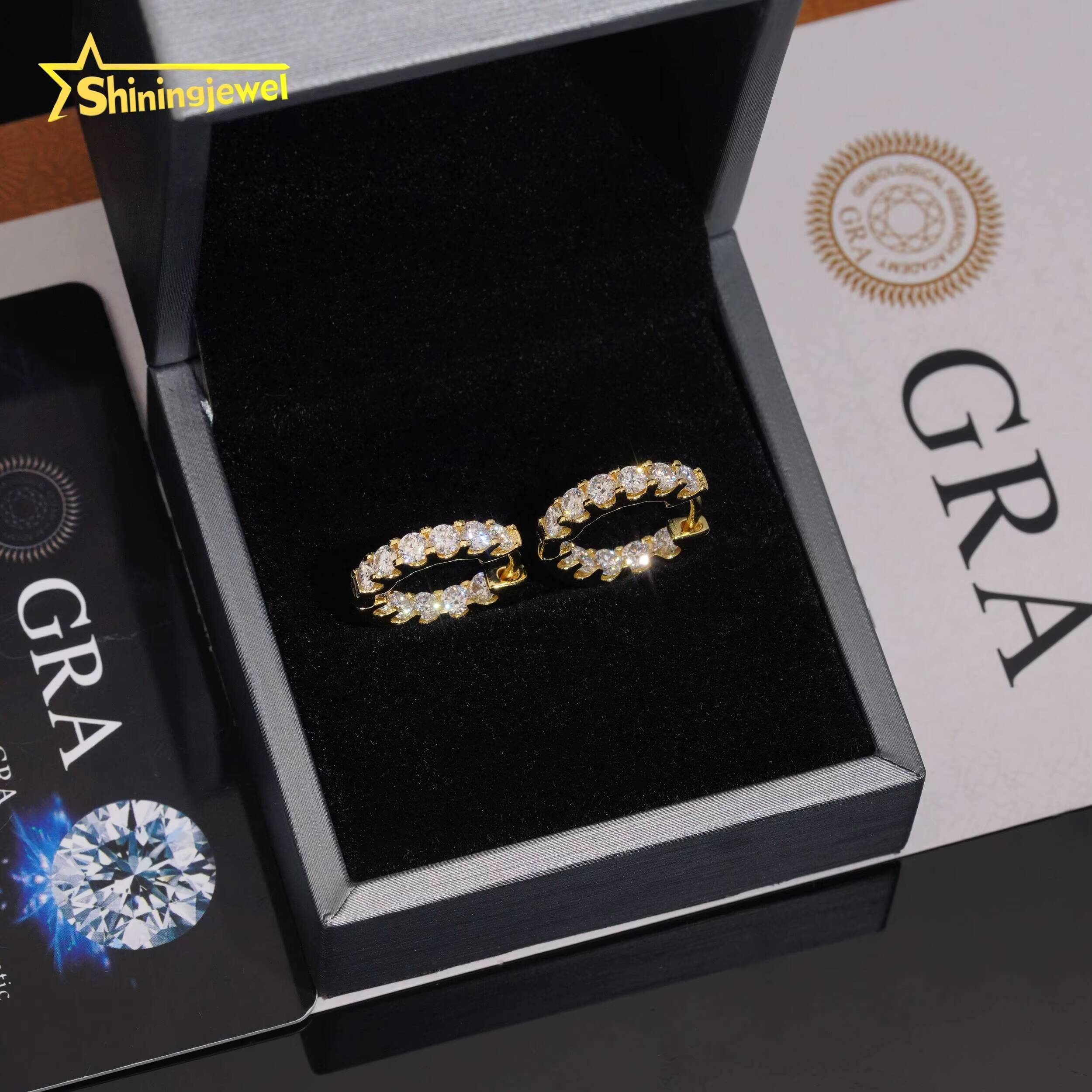 Pass Diamond Tester 925 Sterling Silver Hip Hop High Quality VVS D Color Moissanite Hoop Earrings