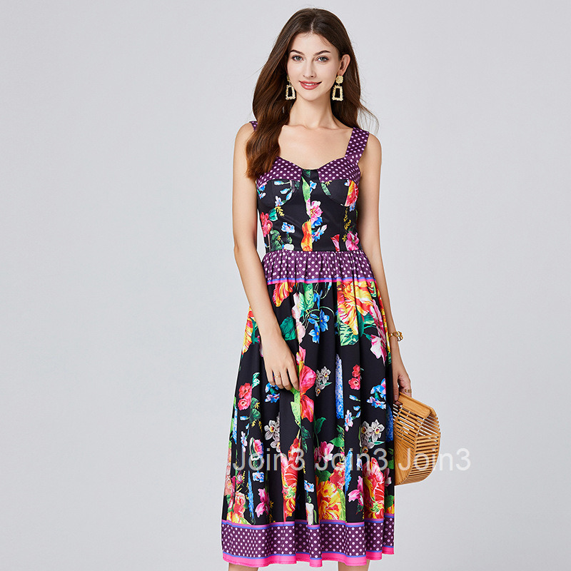 645 Summer New Womens Printed Three-Dimensional Strapless Camisole Dress with Elastic Back and High Waist Skirt