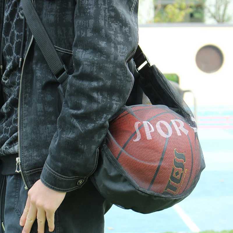 1pcs Adjustable Basketball Mesh Bag Mesh Fabric Single Shoulder Crossbody Ball Bag Zipper Pocket Handbag Y250719