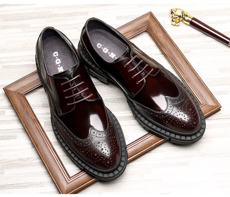 Brock leather shoes men, British business genuine leather carving, patent leather, formal wear and wedding