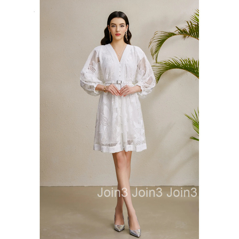 8882 Early Autumn Three-Dimensional Flower Holiday Collar Lace Puff Sleeve Long Dress