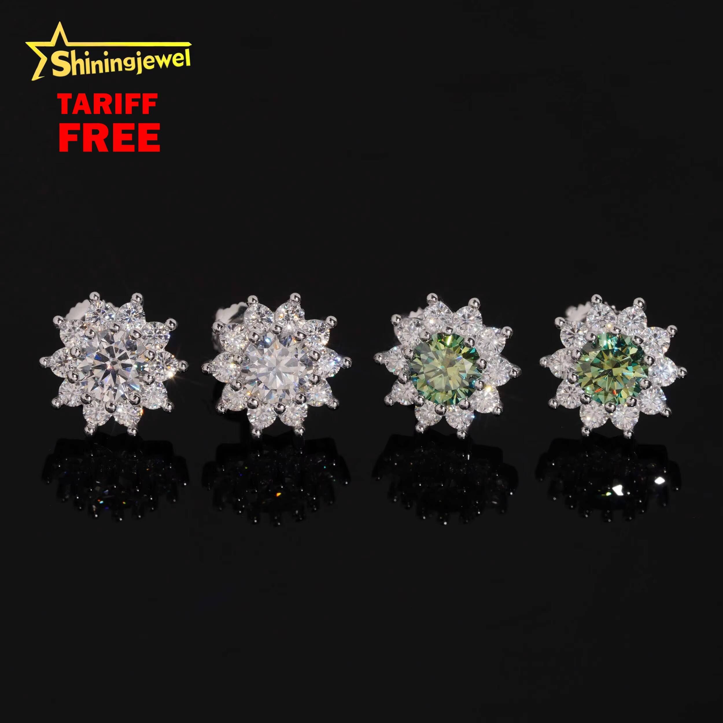 GRA Certificated Hip Hop 925 Sterling Silver Cluster Earrings Fine Jewelry D VVS Flower Moissanite Stud Earrings