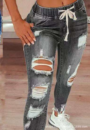 2025 New High-Waisted Ripped Stretch Jeans for Women Slim Fit Butt-Lifting Long Pants
