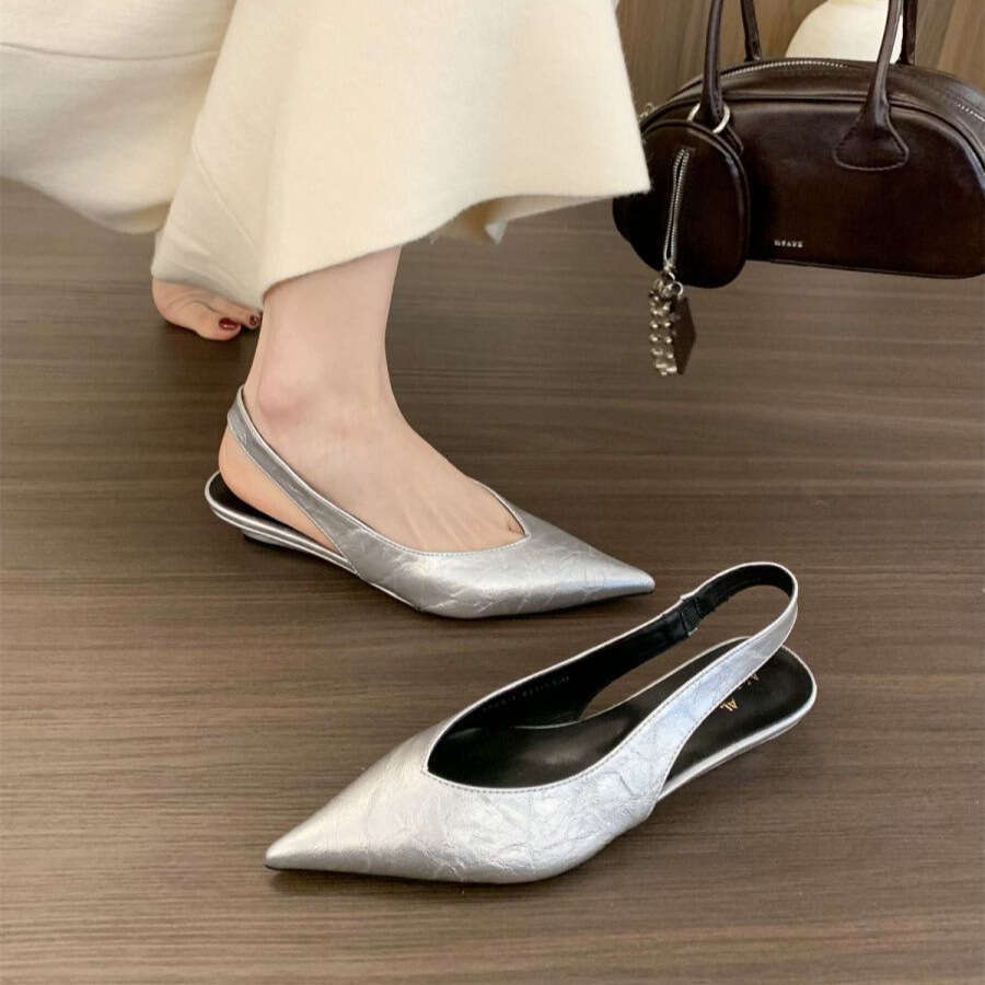 French Elegant Wedge Pointed Open Back Mules Closed Toe Sandals for Women 2025 Summer Gentle Fairy Style Evening Shoes