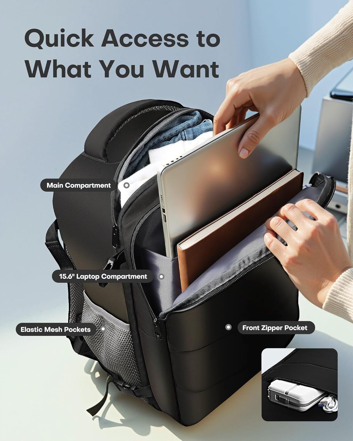 HOTOR Backpack - Flight Approved Bag Men Women, Carry on Lage 15.6" Laptop designer bag and Travel Essentials for Work, Business, Weekender, Coll