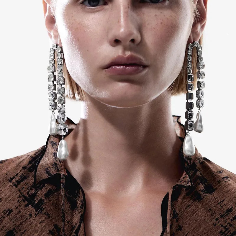 Niche Fringe Earrings Fashion Simple Rhinestone Pearl Earrings n Sense Accessories Banquet Jewelry 250715