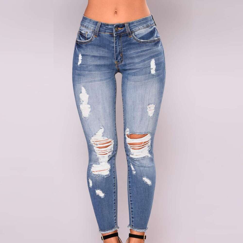 High-waisted Stretch Ripped Jeans for Women
