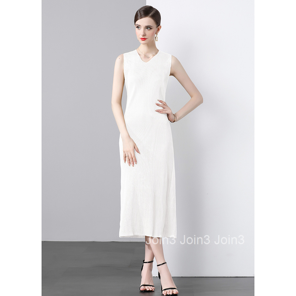 9221 Summer New Womens Fashion Pleated Slim Straight Dress V-neck Sleeveless Long Dress