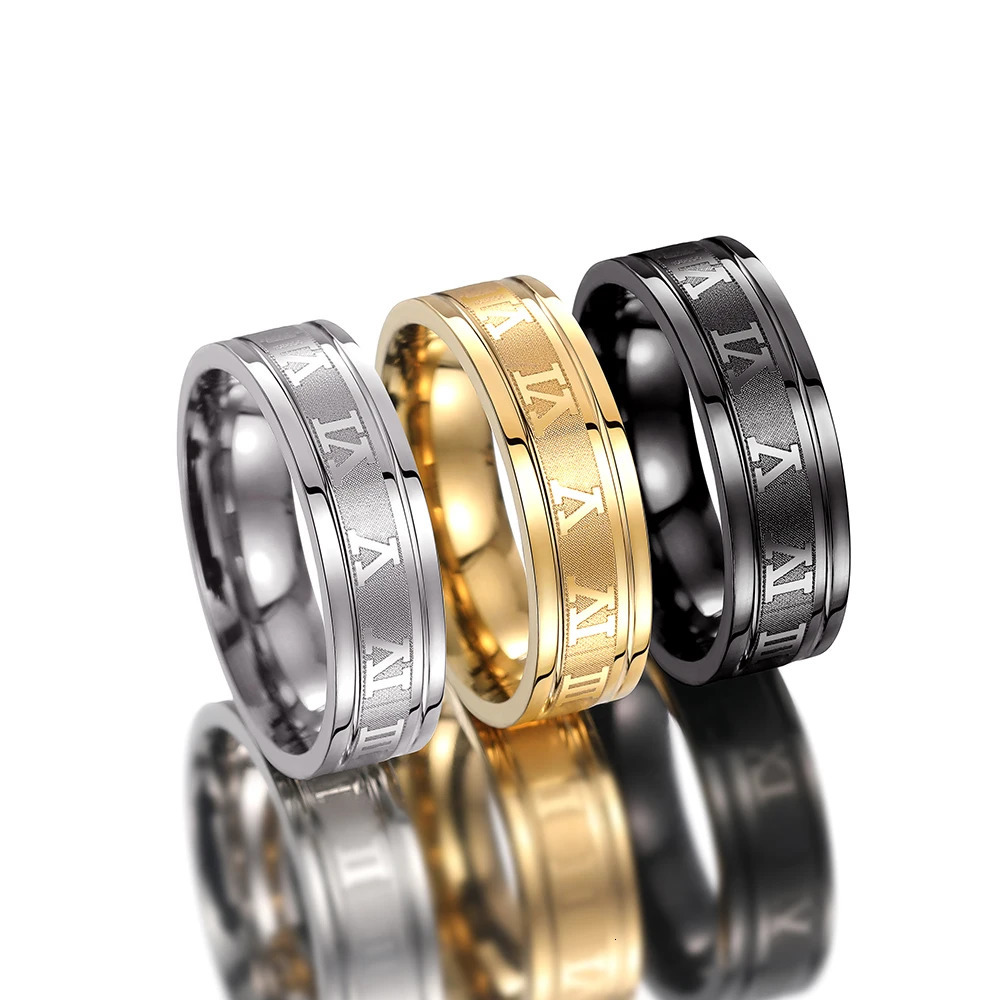 Huitan Vintage Roman Numerals Men Rings Temperament Fashion Simple Stainless Steel Rings For Men Jewelry Gift 250717