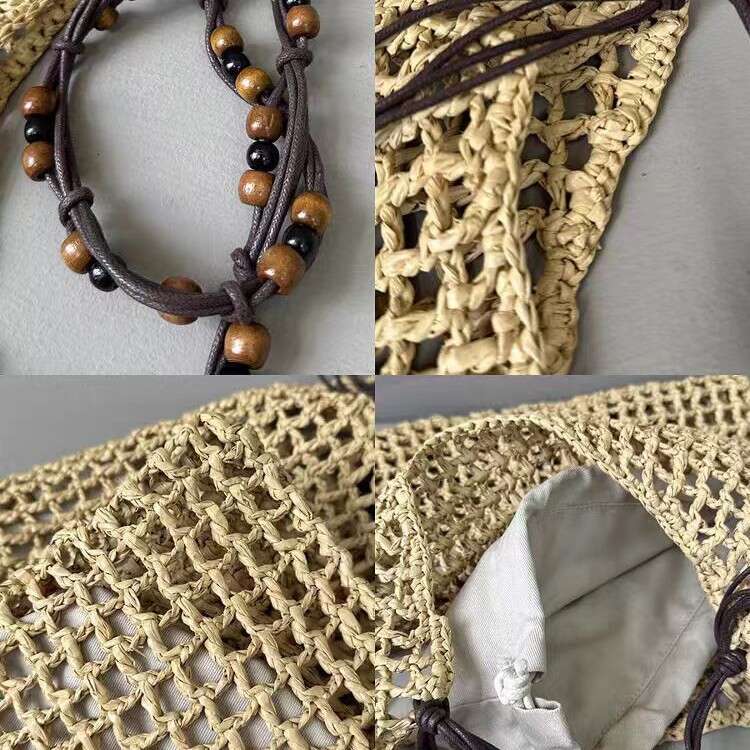 Summer Beach Raffia Woven Beaded Underarm Large Capacity Shopping Single Shoulder Tote Bag for Women