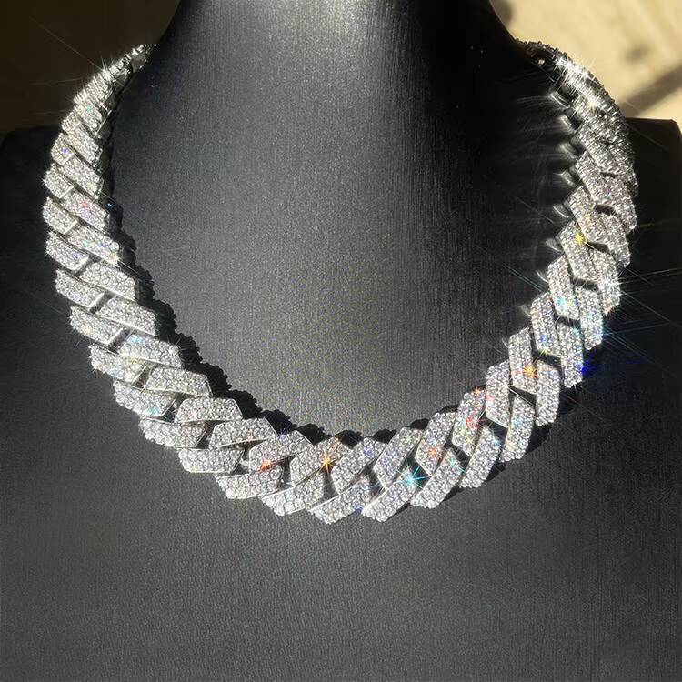 Big Size 20mm 2rows Wholesale Price Hiphop Jewelry Iced Out 925 Sterling Silver Moissanite Diamond Cuban Link Chain