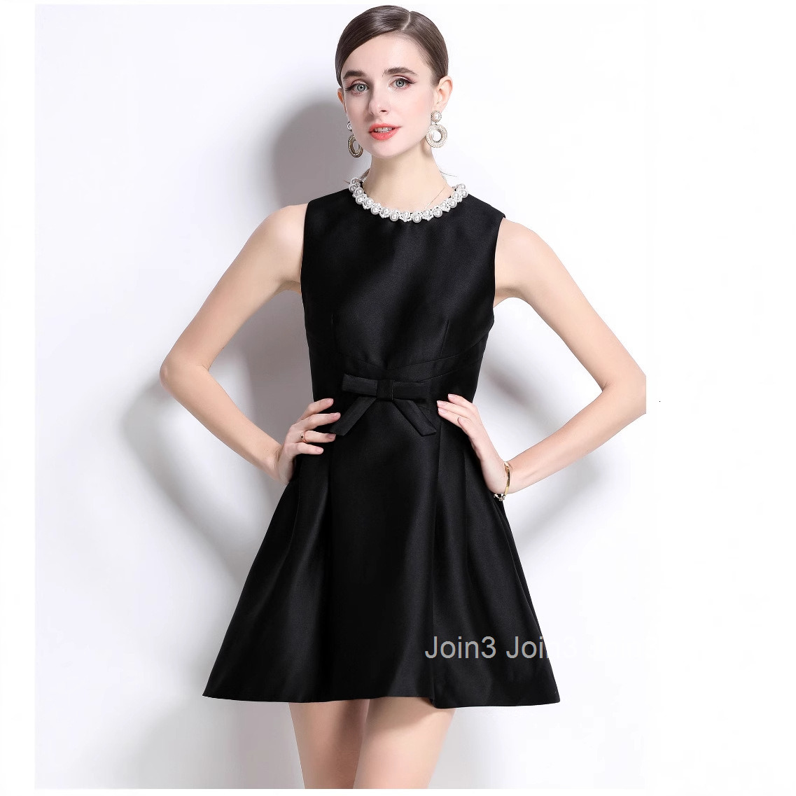 5860 Early Spring Pearl Collar Sleeveless Dress for Women Waist-Cinching Slim Fit Dress for Women