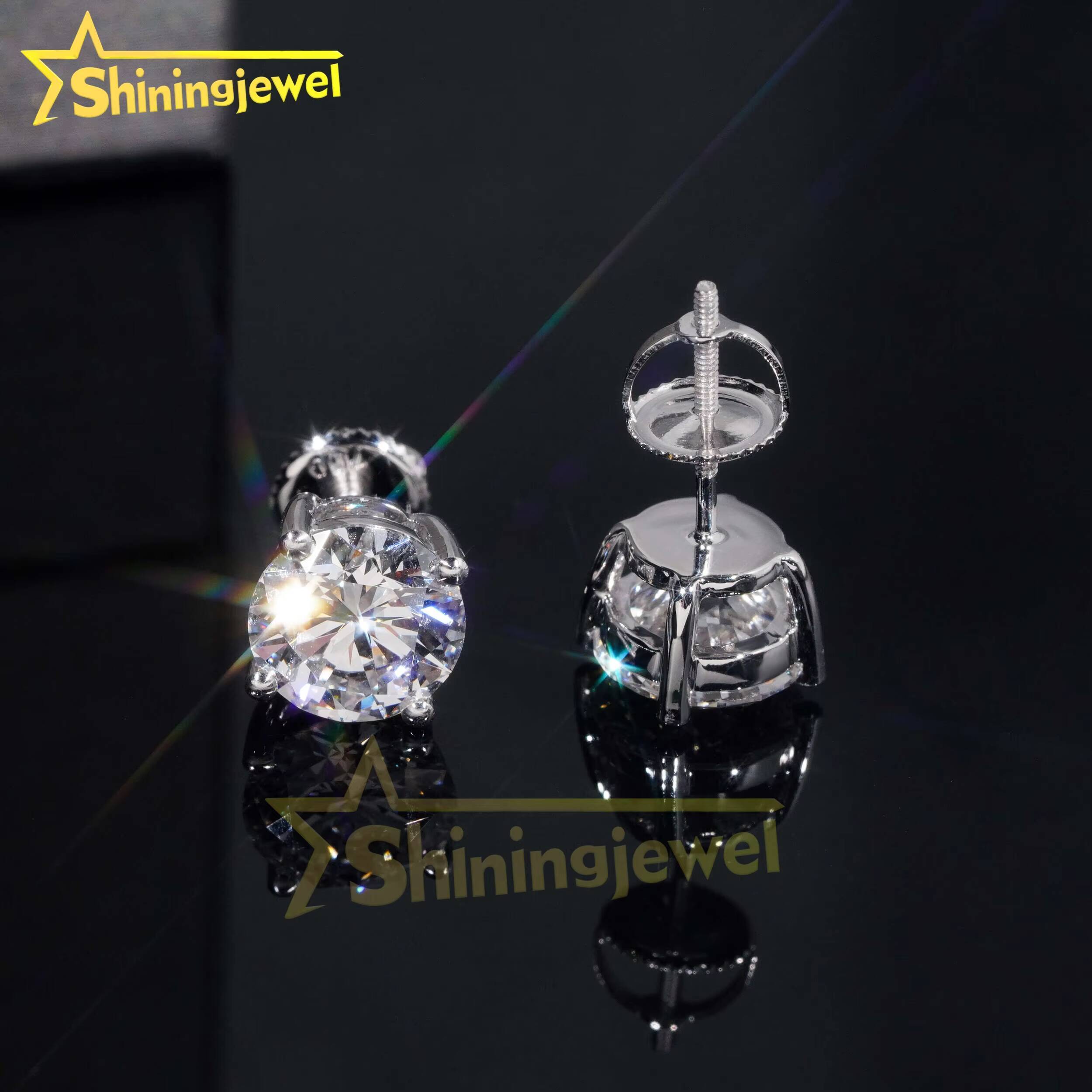 Custom Pieces 10K 14K 18K Solid Gold GRA Moissanite Pass Diamond Tester Classical Prongs Screw Back Stud Earrings Fine Jewelry