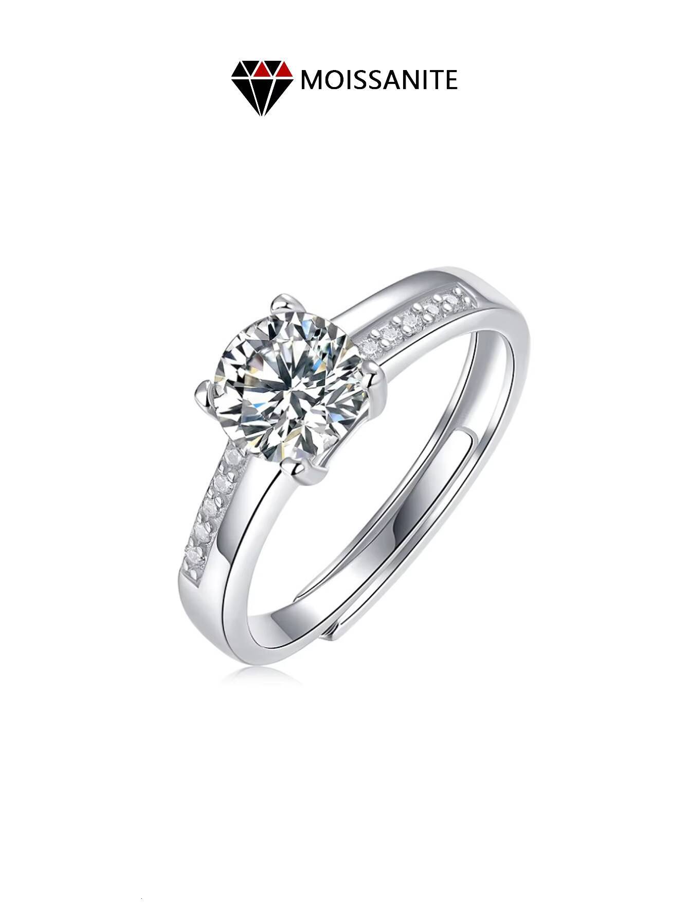 Wedding Anniversary 1ct 925 Sterling Silver Moissanite Diamond Ring for Women Adjustable Claw Setting Accessories