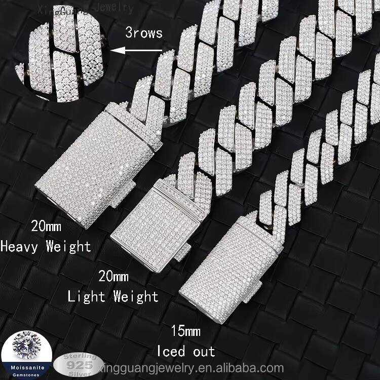 RTS Iced Out 20 mm 3 Rows Hip Hop Moissanite Cuban Chian 925 Sterling Silver Gold Plate Fine Jewelry Necklaces