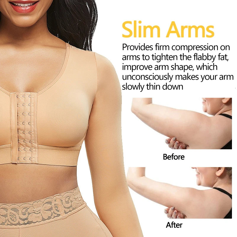 Women Upper Arm Shaper Tops Slimmer Compression Sleeves Post Surgery Posture Corrector Front Closure Bra Tank Top Shapewear 250716