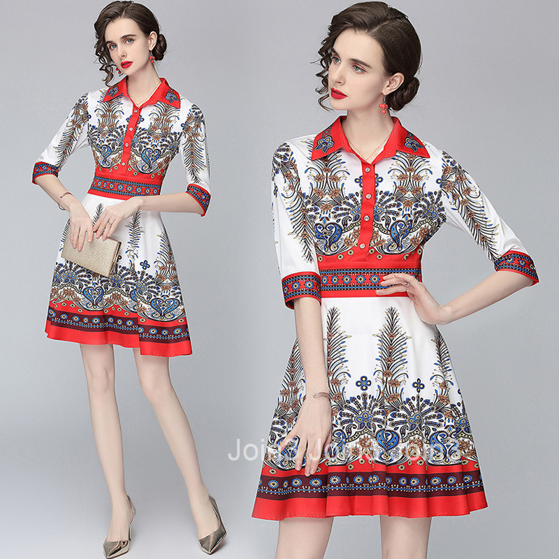 1726 Spring/Summer Womens New Printed Shirt Dress