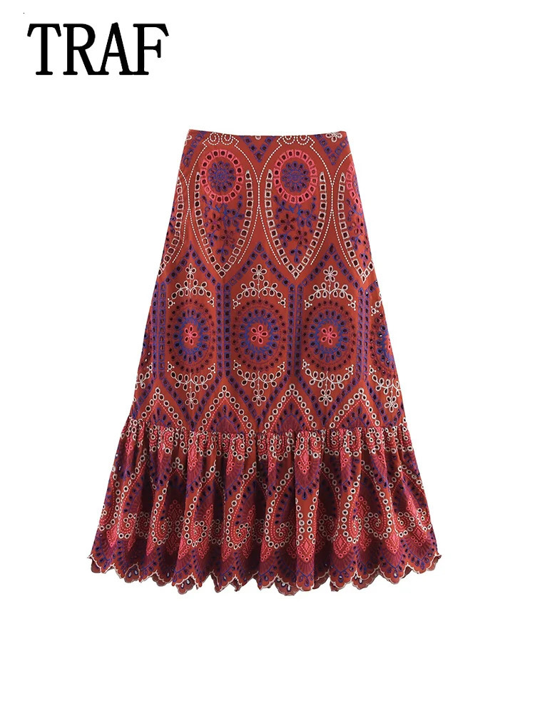 TRAF Women Embroidery Hollow Out Suit 2025 Summer Casual Chic ONeck Fashion Sleeveless Top Long Skirt 250717