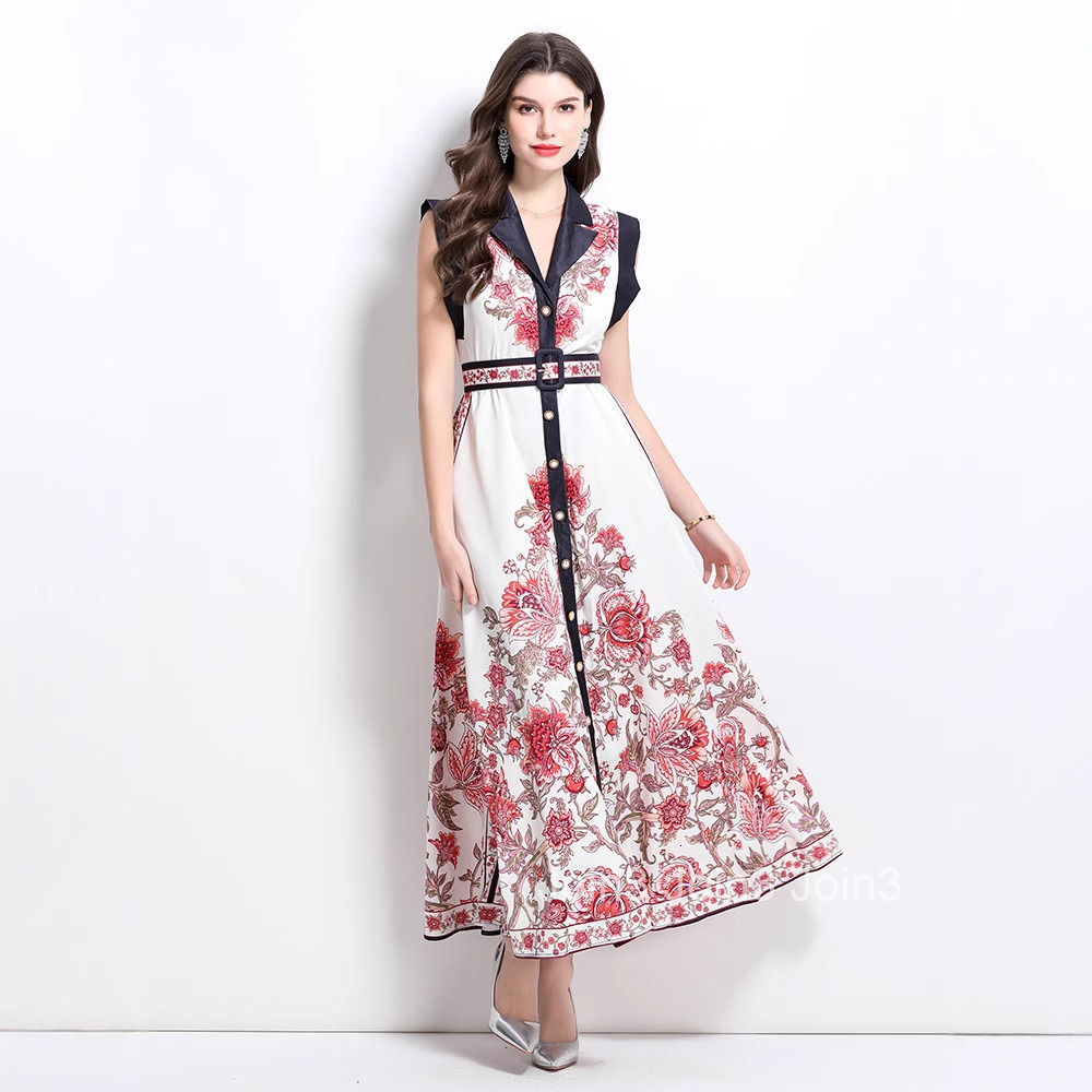 2645 Spring/Summer New Womens Clothing Style Elegance Style Printed Slim fit Large Swing Long Dress