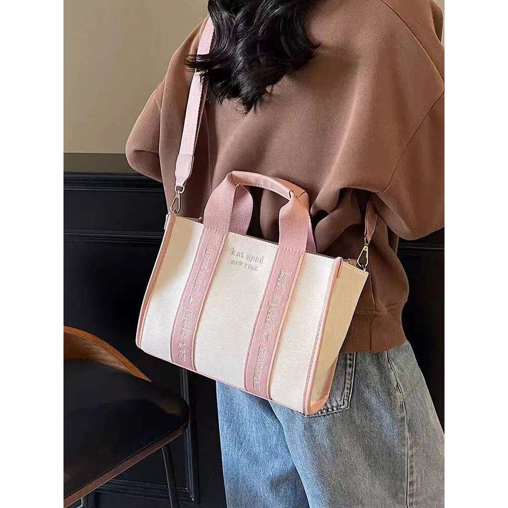 Women's Bags Designer Striped Canvas Tote Crossbody Bag For Women New High Quality Brand Design Pink Handbag Purses