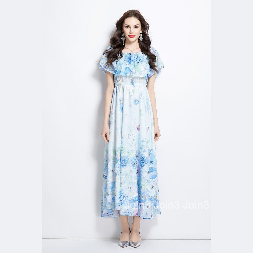 2691 Spring New Floral Off-Shoulder Long Dress
