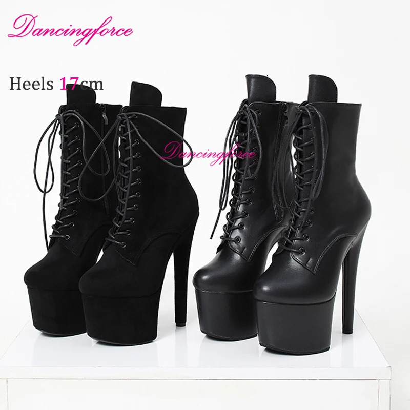 17CM 7 Suede Matte Pole Dance Platform Short Boots Sexy Round Head High Heels Nightclub Model Catwalk Shoes In stock 250714