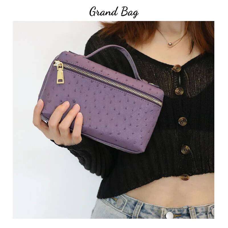 New Fashion Designer Handbag Soft Ostrich Leather Mini Shoulder Bag for Women Portable Small Clutch Lady Hand Bag Purse