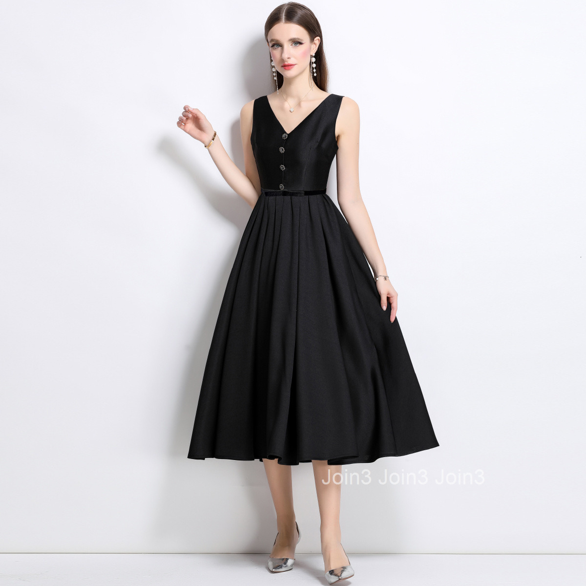 6806 Elegant Temperament Waist-Cinching Collar Dress French Style Slim Fit Mid-Length Dress with Belt