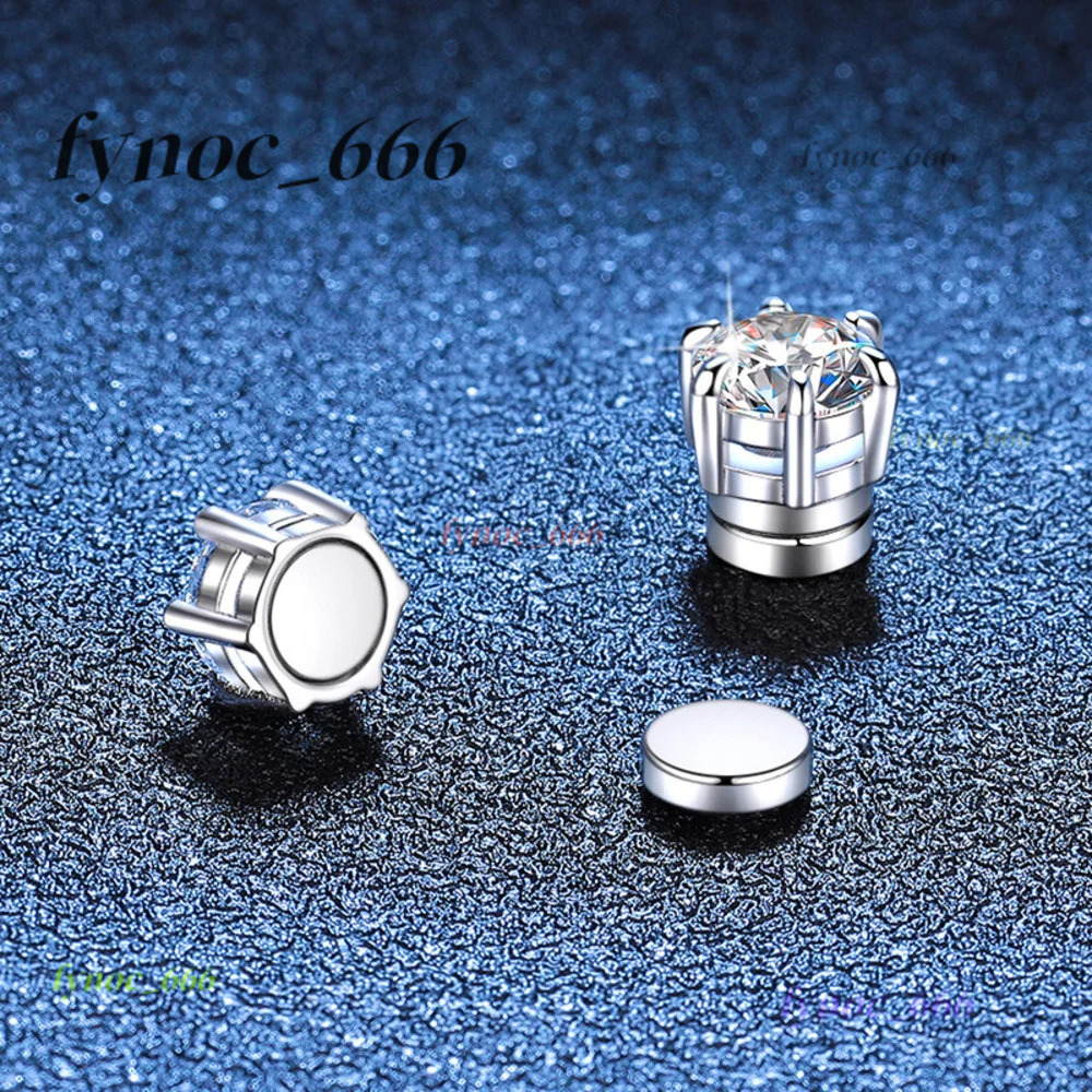 S925 Sterling Silver Hole Magnetic Classic 6-claw Ear-studs 1CT Moissanite Earrings for Women Cool Mans Ear Jewelry
