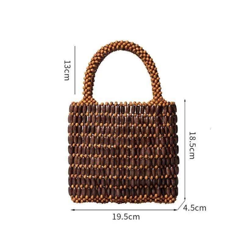 Boho Style Wooden Bead For Women Summer New Handmade Woven Bag Niche Design Portable Casual Tote Bags Bolsas Para Mujeres