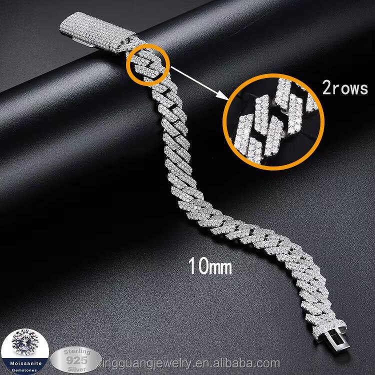 10mm 2Rows S925 Sterling Moissanite Diamond Hiphop Jewelry Cuban Link Chains