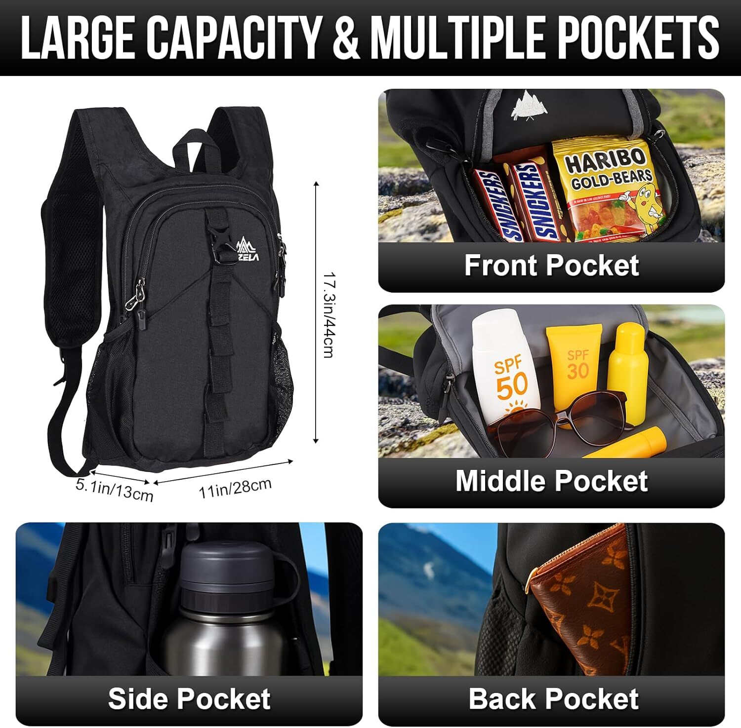 YMX 185 586 FUNANASUN 16L Ultra-Lightweight Foldable Waterproof Women Men Small Backpack For Hiking Commuting Travel, Black