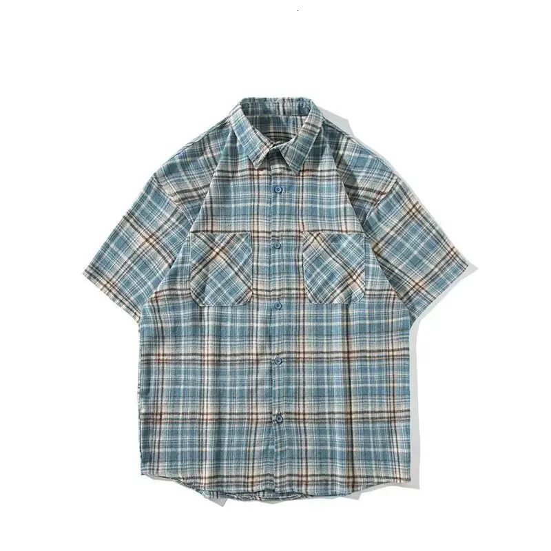 Mens plaid shirt short sleeved summer highend five quarter thin jacket beach travel fashionable loose casual 250717