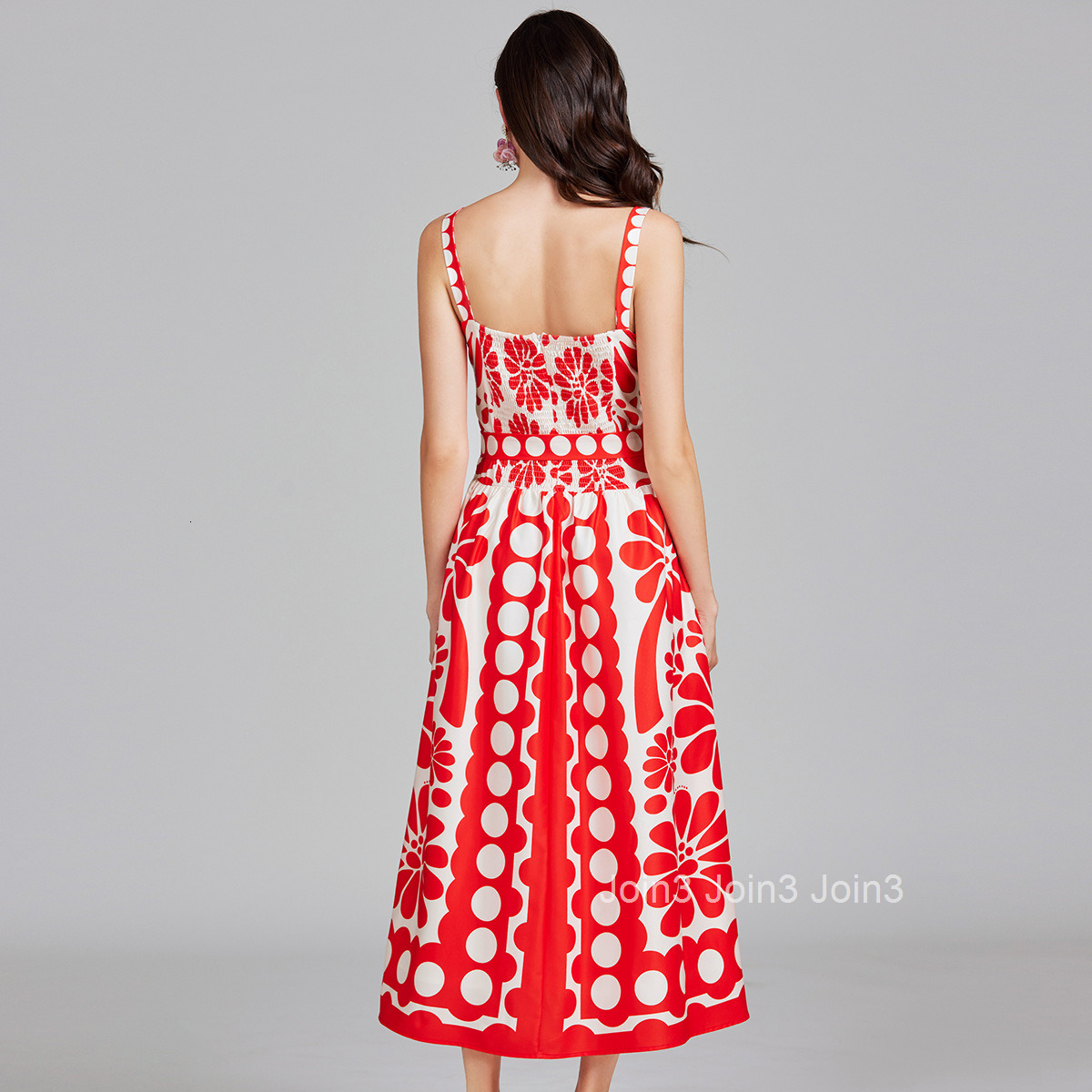 718 Summer New Womens Clothing Style Fashionable High Waist Dot Printed Strap Long Dress