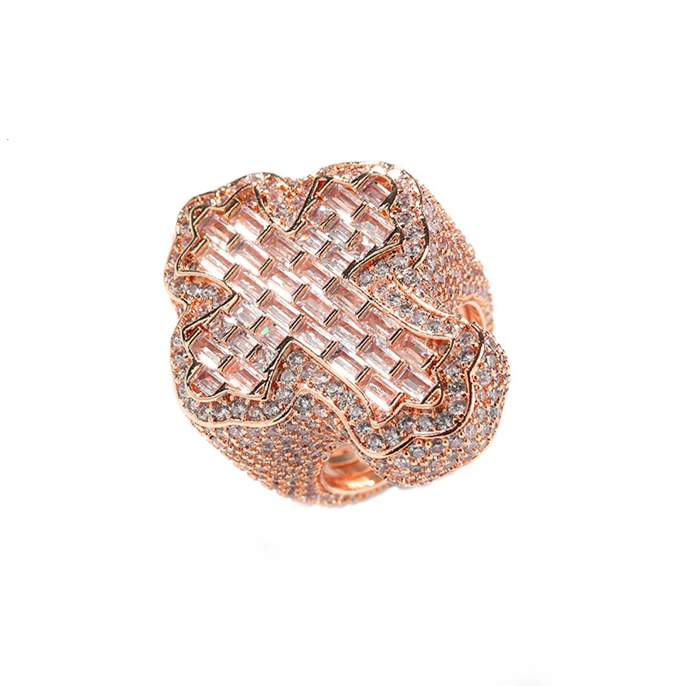 iced Out Bling Cross Finger Ring Silver Color Cubic Zirconia Prong Setting CZ Stone for Men and Women Hip Hop Fashion Jewelry 250717