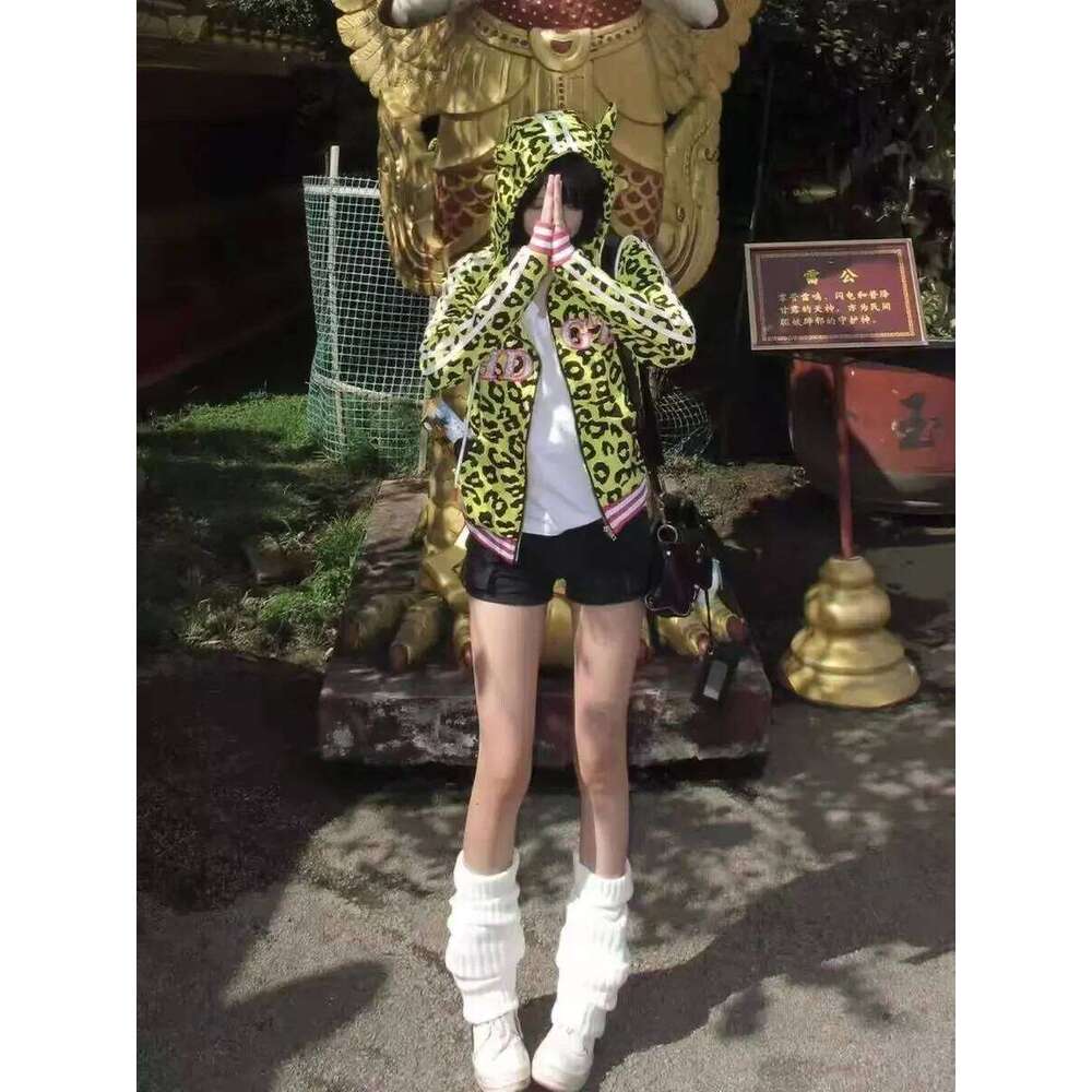 Leopard Print Zip-Up Hoodie Haruku Casual Clothing Outerwears Women's Sweatshirt New Style Outdoor Clothes Woman Sweatshirts