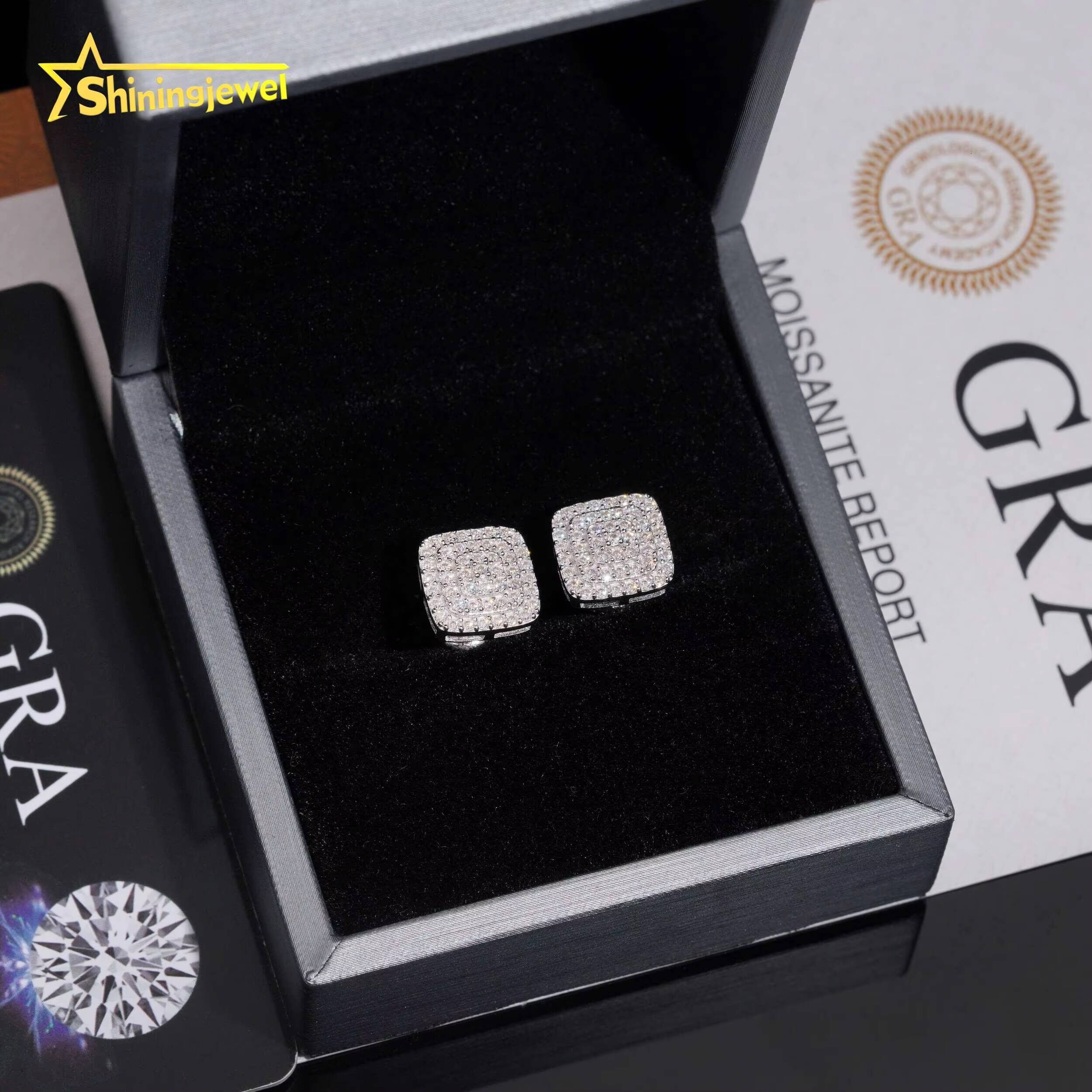 Classic Square Stud Earrings Jewelry With Moissanite Diamond in Hypoallergenic 925 Sterling Silver for Men Women