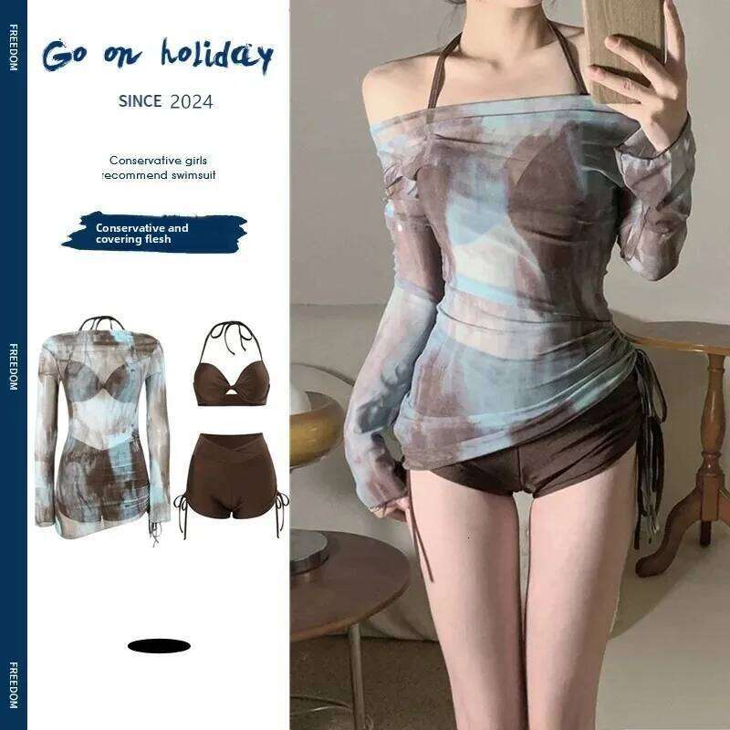 Sexy Women's Bikini Swimsuit Three-Piece Set Steel Support Hot Spring Vacation Holiday Pure Desire Style Slimming Effect