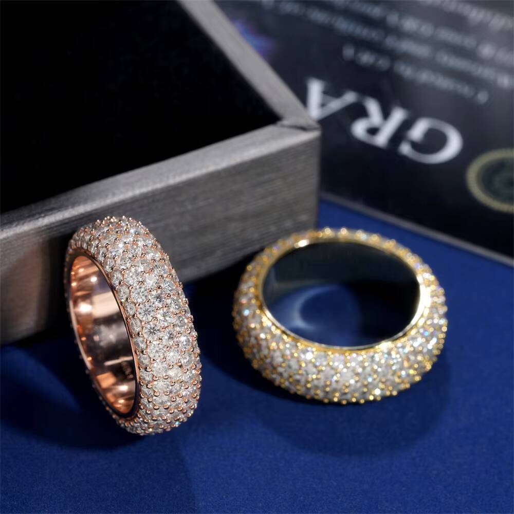 Hip Hop Fire Jewelry Gold Plated 925 Sterling Silver VVS Baguette Iced Out Bling Moissanite Ring for Women Men