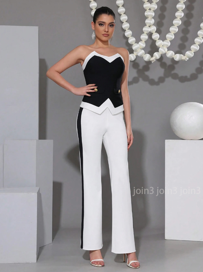 Women Suits Strapless Top Pants 2 Piece Set For Womens Sexy Backless Fashion Club Party High Street Summer Two Piece Outfit