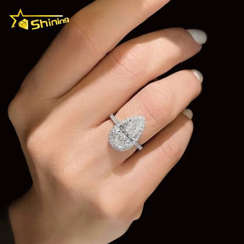 Luxury halo 5 Ct Pear Lab Moissanite Diamond Sterling Silver 925 Rings 14K 18K Real Solid Gold Wedding Band Engagement Ring