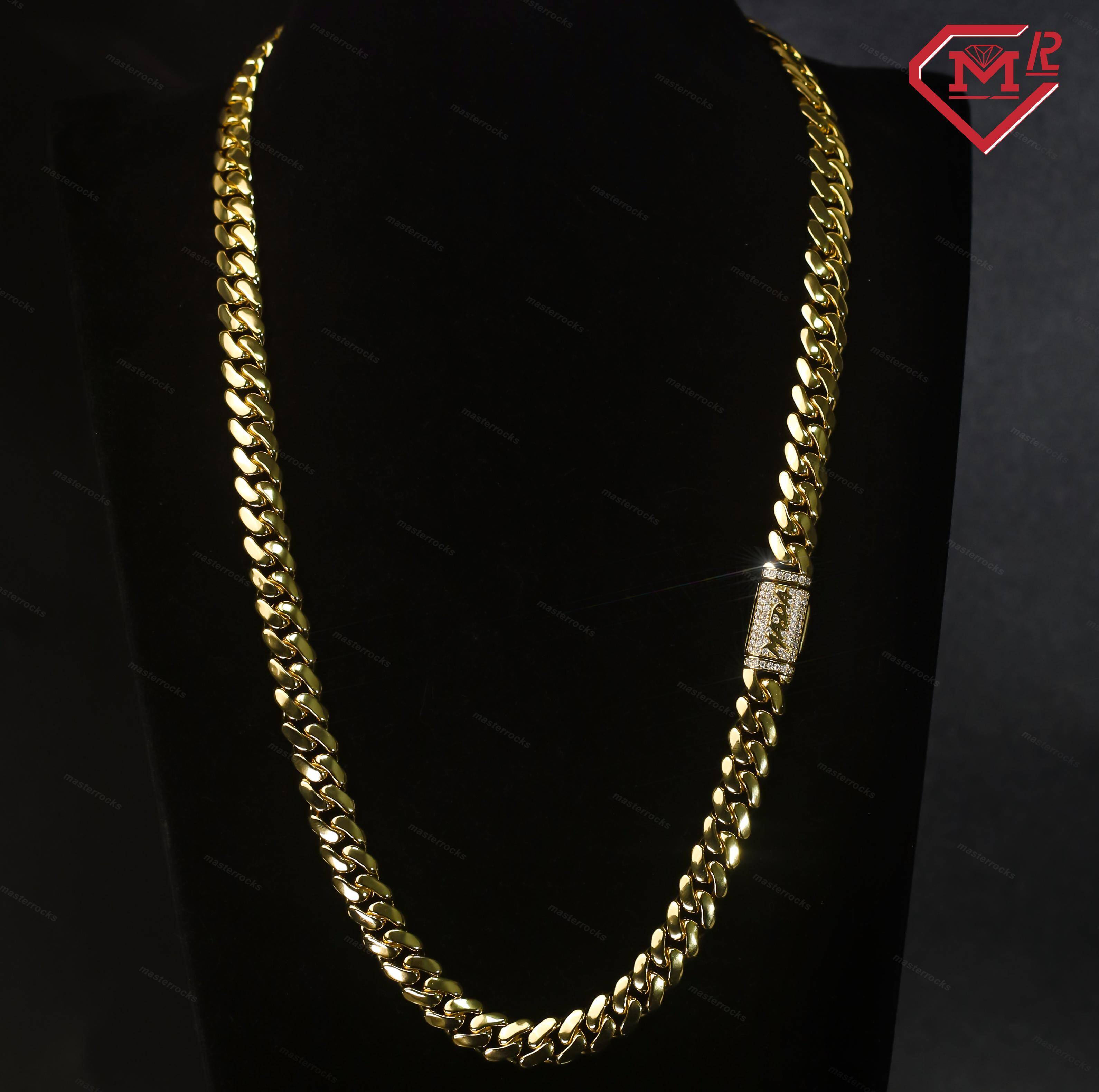 Custom 10mm Cuban Chains Iced Out Moissanite Clasp 10k 14k 18k Gold Plated 925 Sterling Silver Cuban Link Chain