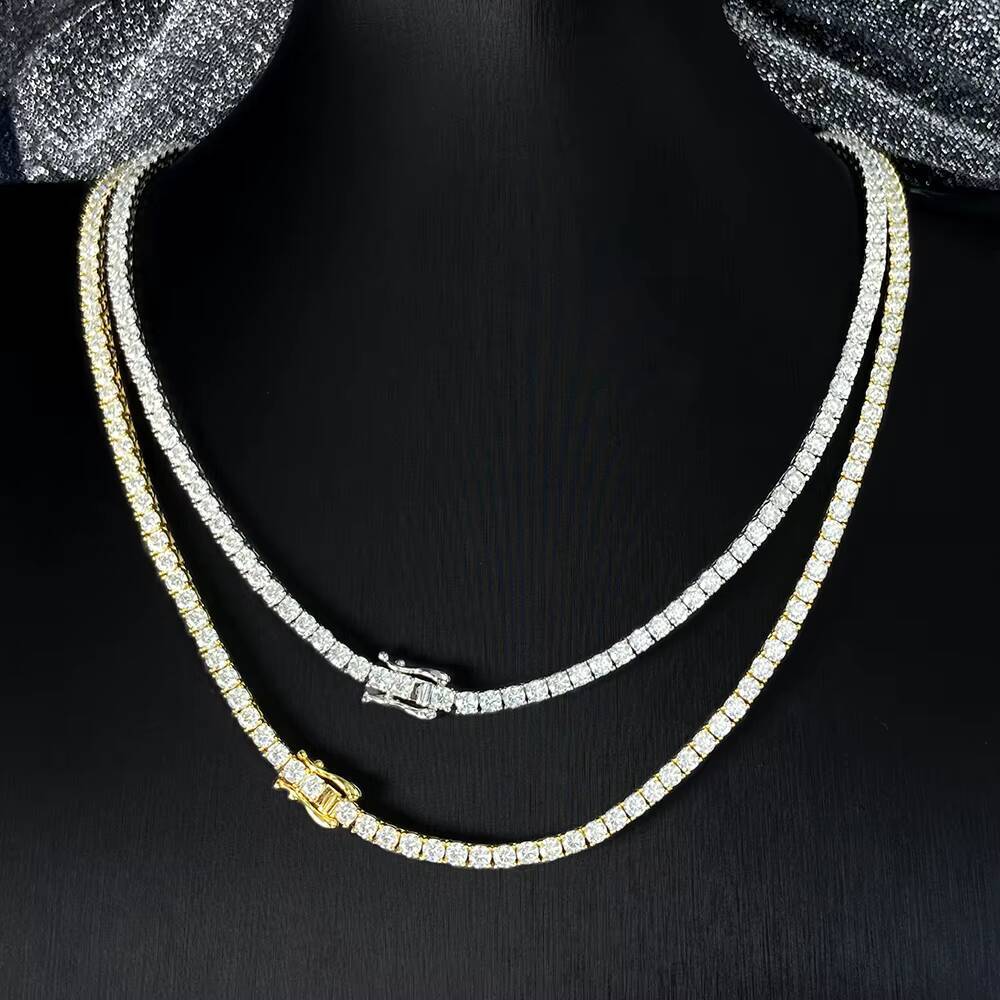 Fast Shipped Hip Hop Style 925 Sterling Silver Tennis Chain Necklace Women Iced VVS1 Moissanite Diamond Choker 3 4 5MM for Men